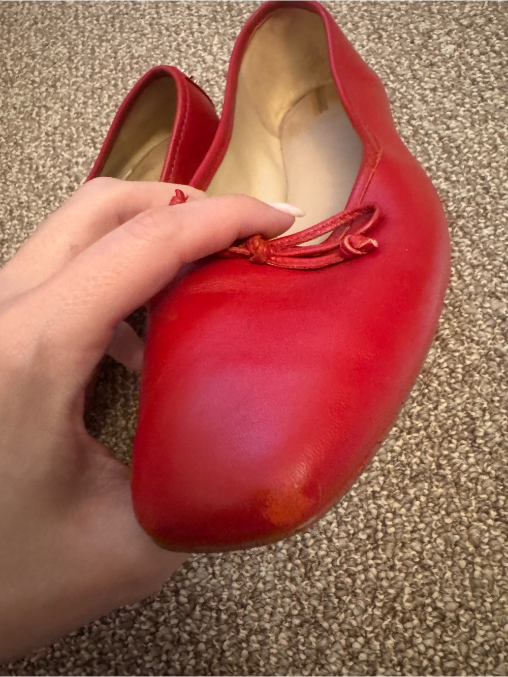 Red Leather Ballet Flats with Bow - Picture 5 of 7